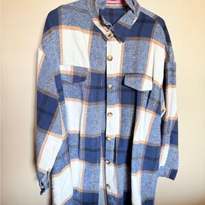 Blue and White Plaid Button-Up Shirt